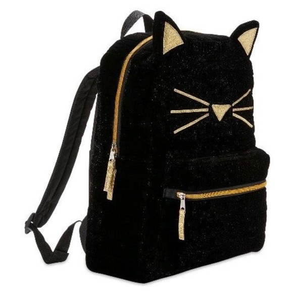 wonder nation Handbags - Wonder Nation Gold Sparkles Black Velvet Cat Kitten Backpack